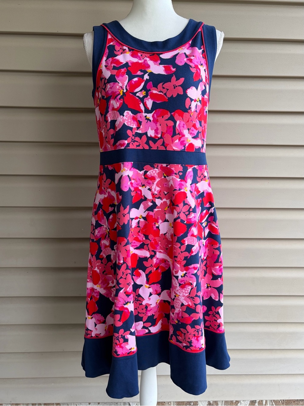 •Lands’ End• Floral Ponte Knit Fit & Flare Sleeveless Dress - Size 12
